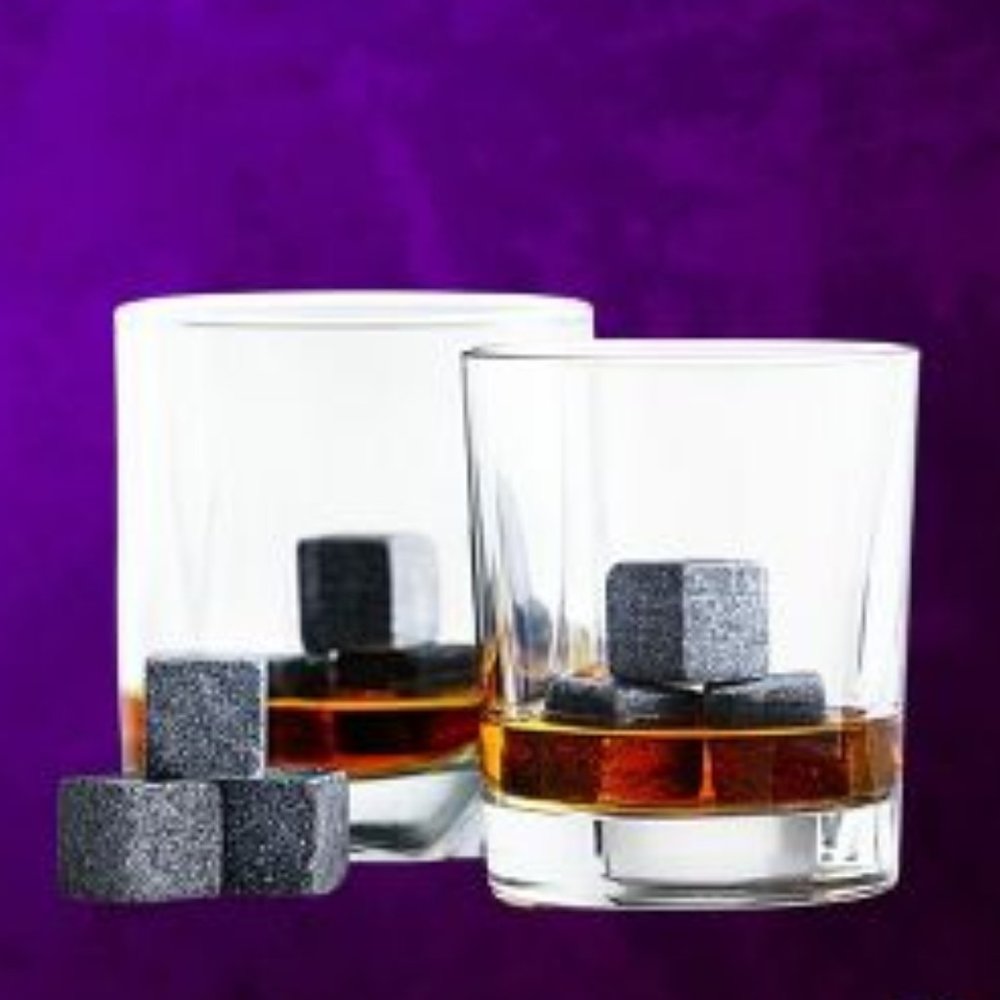 Crown Royal Whiskey Glasses (2) Beverage Stones (6) with Velvet Bag (1) Set NEW - Picture 2 of 6